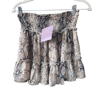 Maverick Flowy Ruffle Snake Print‎ Mini Skirt, Size Small